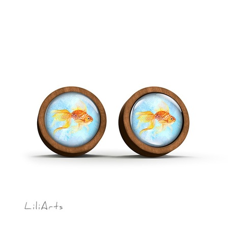 Wooden earrings - Gold fish 2 - sticks