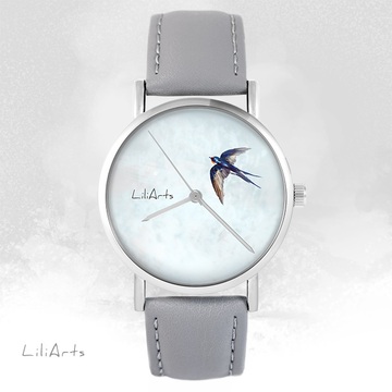 LiliArts watch - Swallow - gray, leather