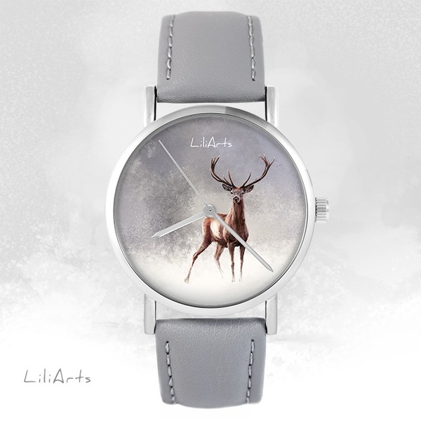 LiliArts - Deer 2 watch - gray, leather