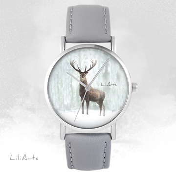 LiliArts - Deer 3 watch - gray, leather