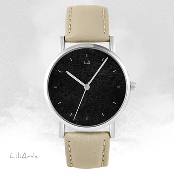 Zegarek LiliArts - Czarny - beżowy, skórzany