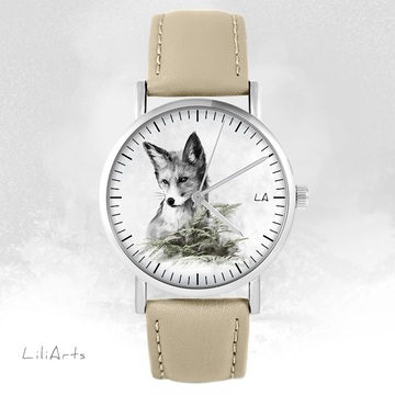 Zegarek LiliArts - Lis - Into The Wild - beżowy, skórzany
