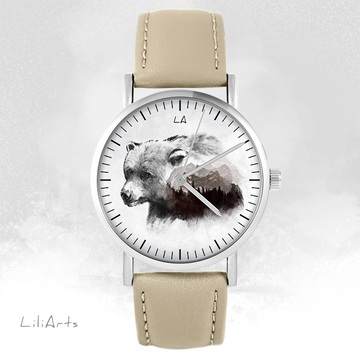 Zegarek LiliArts - Niedźwiedź - Into The Wild - beżowy, skórzany