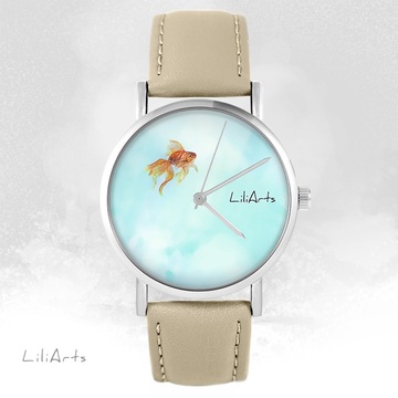 Zegarek LiliArts - Rybka - beżowy, skórzany