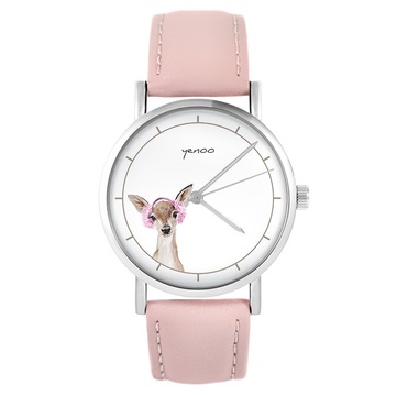 Yenoo watch - Roe-deer - powder pink, leather
