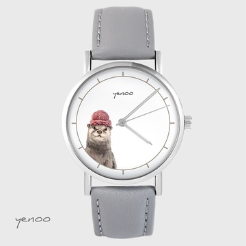Zegarek yenoo - Wydra - szary, skórzany