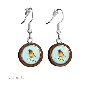 Wooden earrings LiliArts - Colorful bird - hanging