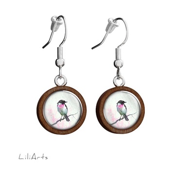Wooden earrings LiliArts - Bird - hanging