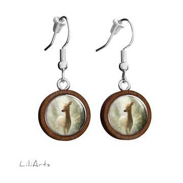 Wooden earrings LiliArts - Roe deer in the forest - hanging