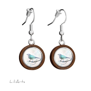 Wooden earrings LiliArts - Turquoise bird - hanging