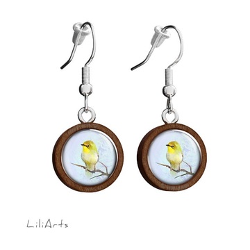 Wooden earrings LiliArts - Yellow bird - hanging