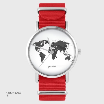Zegarek yenoo - Mapa świata - czerwony, nato