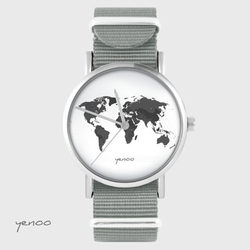 Zegarek yenoo - Mapa świata - szary, nato