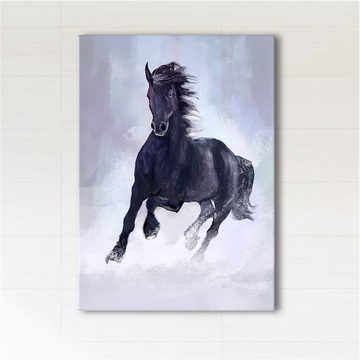 Obraz - Czarny koń biegnący  - wydruk na płótnie