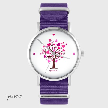 Zegarek yenoo - Drzewo miłości - fiolet, nylonowy