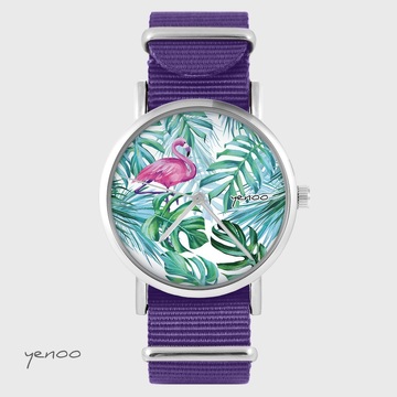 Yenoo watch - Flamingo, tropical - purple, nylon