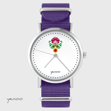 Zegarek yenoo - Folkowy kwiat - fiolet, nylonowy