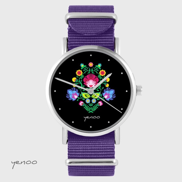 Yenoo watch - Folk, black - purple, nylon