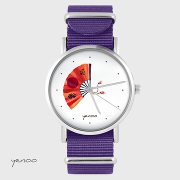 Zegarek yenoo - Japoński wachlarz - fiolet, nylonowy