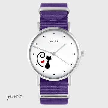 Watch yenoo - Kitty heart - purple, nylon
