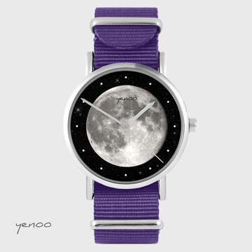Zegarek yenoo - Księżyc - fiolet, nylonowy