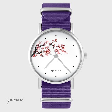 Zegarek yenoo - Kwitnąca wiśnia - fiolet, nylonowy