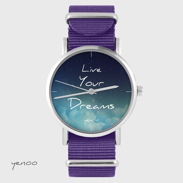 Yenoo watch - Live Your Dreams - purple, nylon
