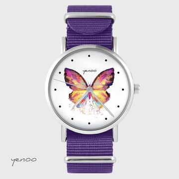 Zegarek yenoo - Motyl - fiolet, nylonowy