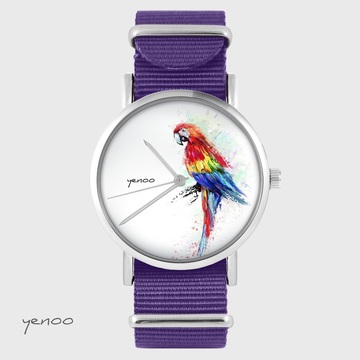 Zegarek yenoo - Papuga czerwona - fiolet, nylonowy