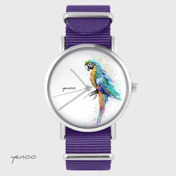 Zegarek yenoo - Papuga turkusowa - fiolet, nylonowy