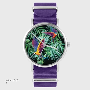 Yenoo watch - Parrots, tropical - purple, nylon