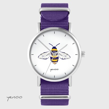 Zegarek yenoo - Pszczoła - fiolet, nylonowy