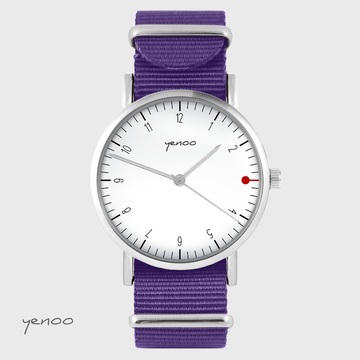Zegarek yenoo - Simple elegance, biały - fiolet, nylonowy