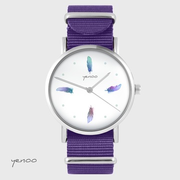 Yenoo watch - Turquoise feathers - purple, nylon