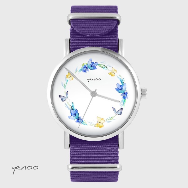 Watch yenoo - Wreath of butterflies - purple, nylon
