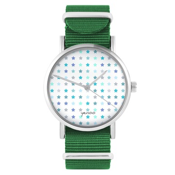 Zegarek yenoo - Blue Stars - zielony, nylonowy