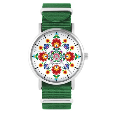 Yenoo watch - Folk mandala - green, nylon