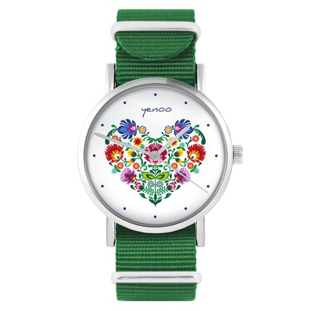 Yenoo watch - Folk heart - green, nylon