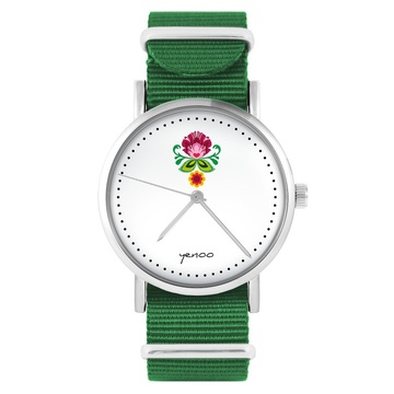 Yenoo watch - Folk flower - green, nylon