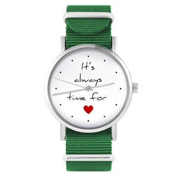 Zegarek yenoo - It`s always time for love - zielony, nylonowy