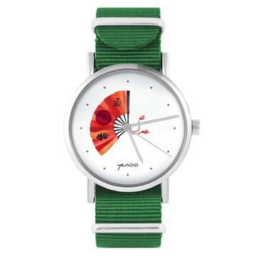 Zegarek yenoo - Japoński wachlarz - zielony, nylonowy