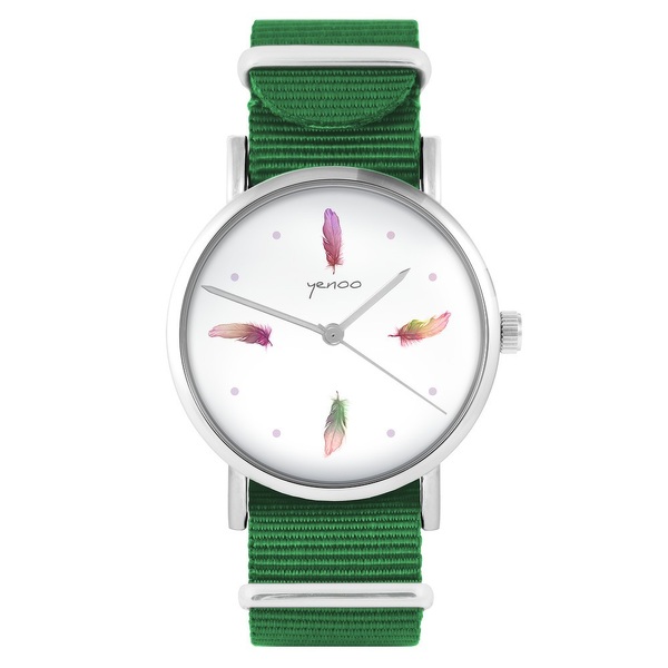 Yenoo watch - Colorful feathers - green, nylon