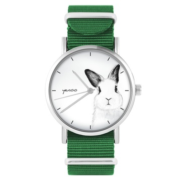 Zegarek yenoo - Królik - zielony, nylonowy