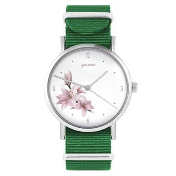 Zegarek yenoo - Lilia - zielony, nylonowy