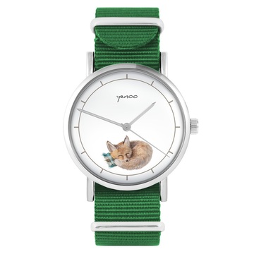 Zegarek yenoo - Lisek - zielony, nylonowy