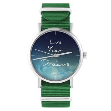 Zegarek yenoo - Live Your Dreams - zielony, nylonowy