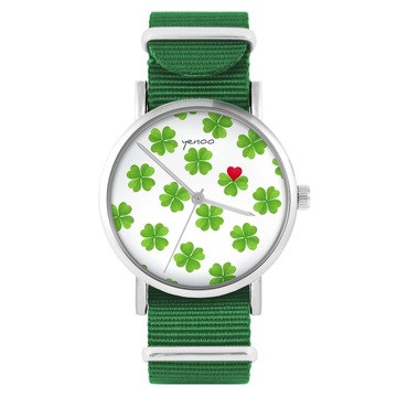 Zegarek yenoo - Lucky heart - zielony, nylonowy