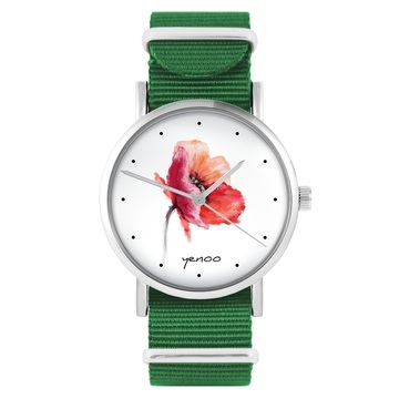 Zegarek yenoo - Mak - zielony, nylonowy