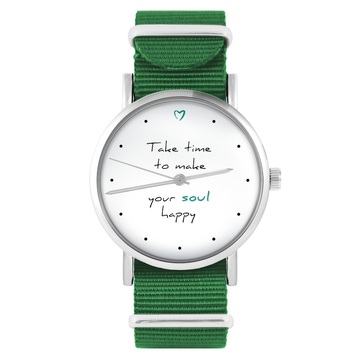 Zegarek yenoo - Make your soul happy - zielony, nylonowy