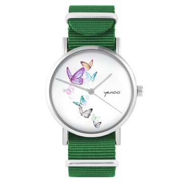Yenoo watch - Butterflies - green, nylon